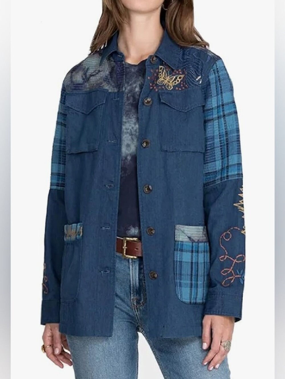 NEW Johnny Was Moonlight Bohemian Patchwork Military Tie Dye Jacket Size XL $320